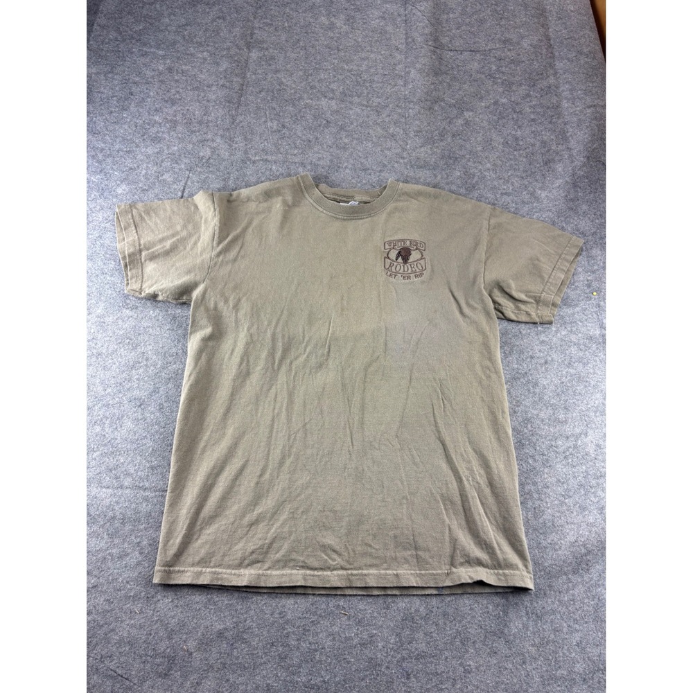 Gildan Bird Rodeo Let Er Rip Graphic T-Shirt Mens Medium Brown Bull Skull